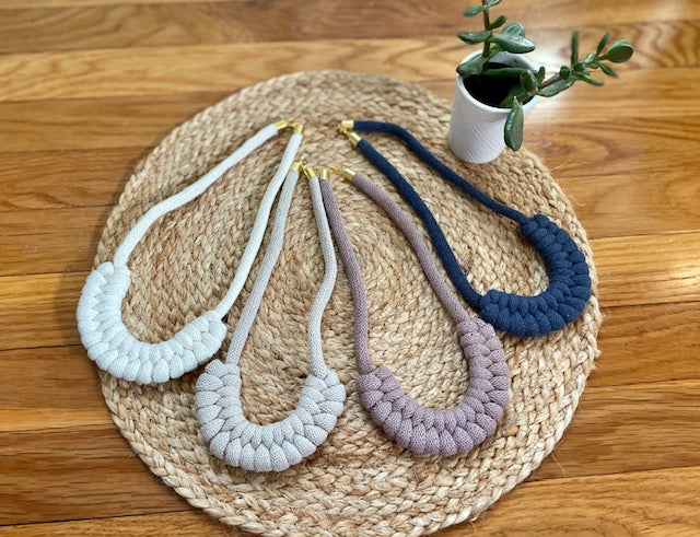 Knotted braided cotton necklace