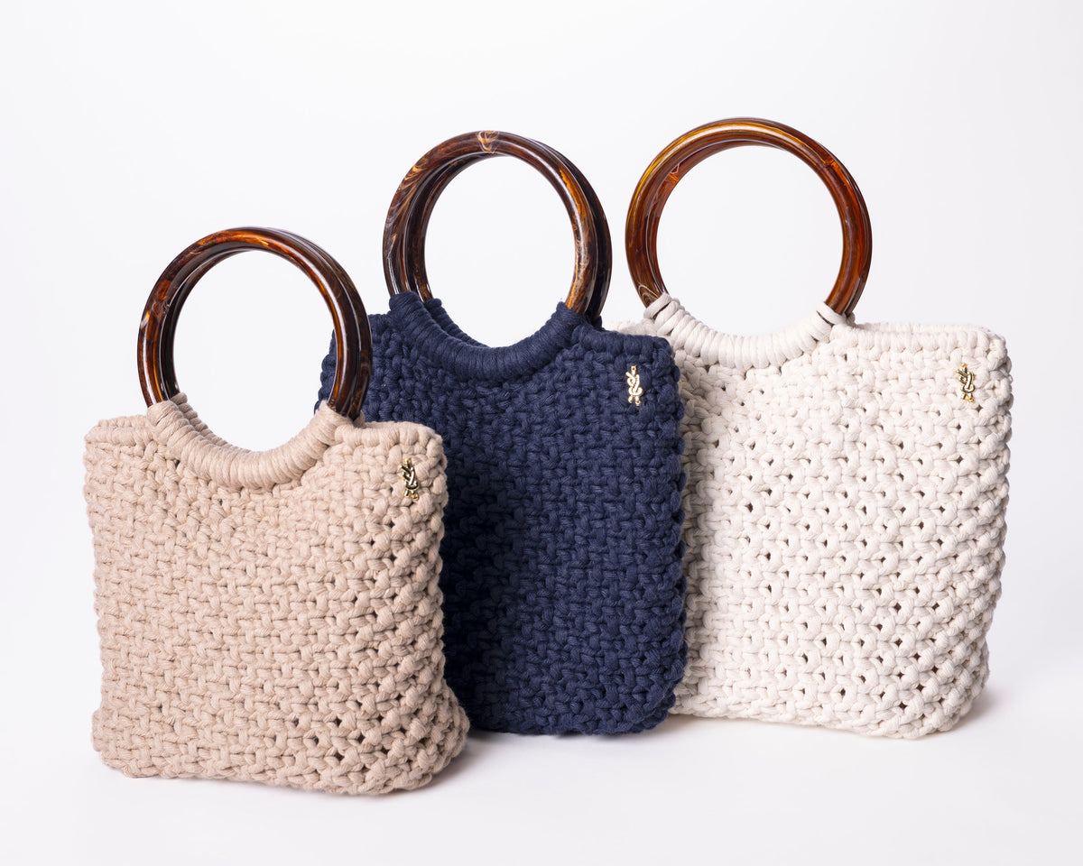 Tortoise handle bags macrame 