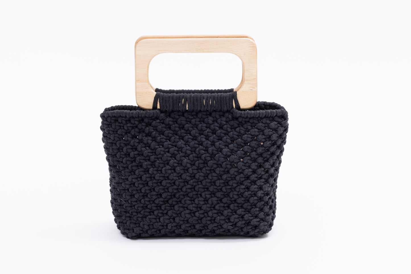 Black tote with light wood with rectangle handles