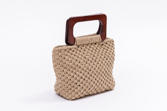Sand tote with dark wood  with rectangle handles