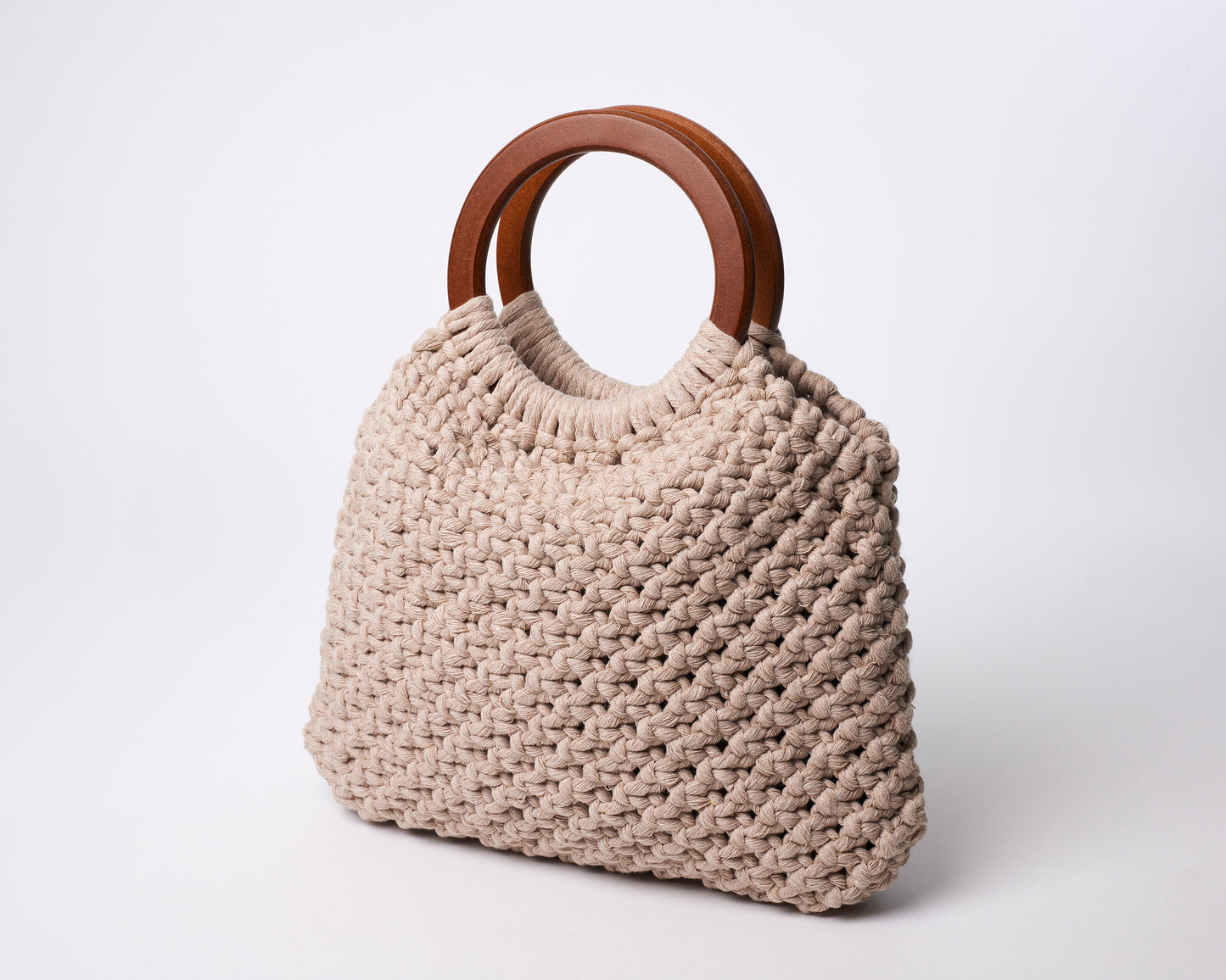 Handmade macrame purse with wood handle